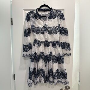 Maje Girls Navy and White Lace Tiered Button-Front Dress